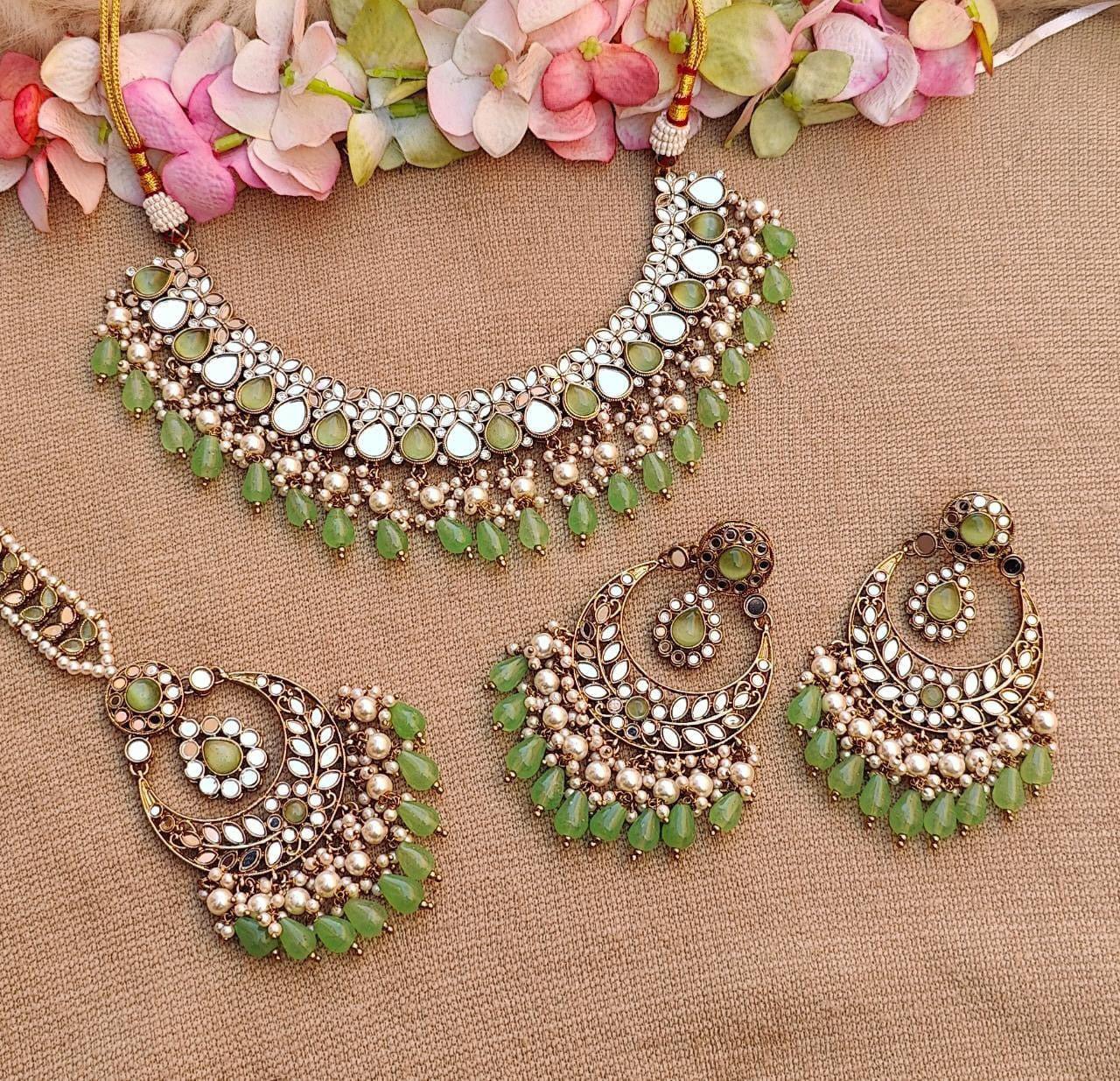 Mirror Necklace Set with Mangtikka - Artisan by Zaree