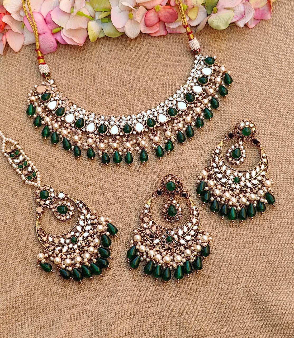 Mirror Necklace Set with Mangtikka - Artisan by Zaree