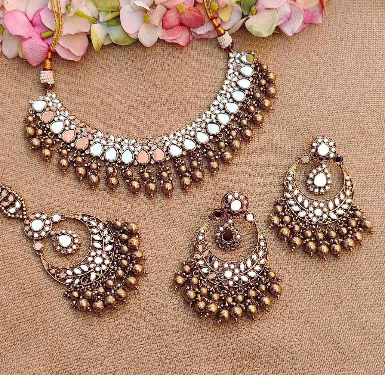 Mirror Necklace Set with Mangtikka - Artisan by Zaree